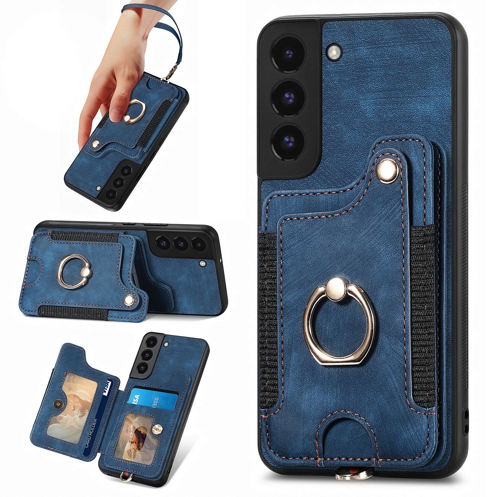 D4 For Samsung Galaxy S22 5G Case Kickstand RFID Blocking Phone Cover with Wrist Strap D4 For Samsung Galaxy S22 5G Case Kickstand RFID Blocking Phone Cover with Wrist Strap